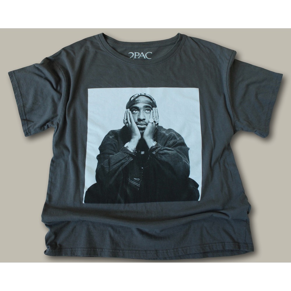 2Pac Tupac Shakur Graphic Portrait T-Shirt XXL Gray Short Sleeve Hip Hop Tee